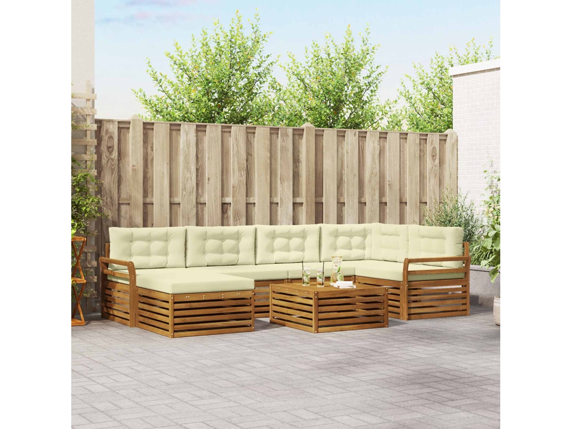 Vidaxl Conjunto De Sofás Para Exterior 7 Unid. Natural E Creme