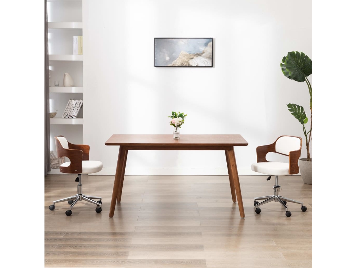 Vidaxl Cadeira Jantar Giratória Madeira Curvada/couro Artif. Branco