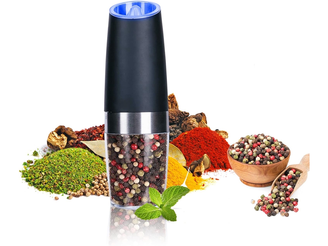 Conjunto de Moedores Elétricos Sal e Pimenta, Sensor Gravidade, Moedor Pimenta Automático, Operação com uma Só Mão, Ajuste Moagem, Luz Led a AQUAFORGE