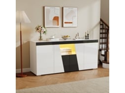 Aparador de sala de estar ZIWEI STORE com 3 gavetas e 4 portas, Faixa Led (140x40x65 cm, branco + branco)