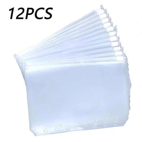 Conjunto de 12 Pastas Transparentes de Pvc para Fichário Tamanho A7 com Zíper, Compatíveis com Cadernos de 6 Furos BRILVIBERA