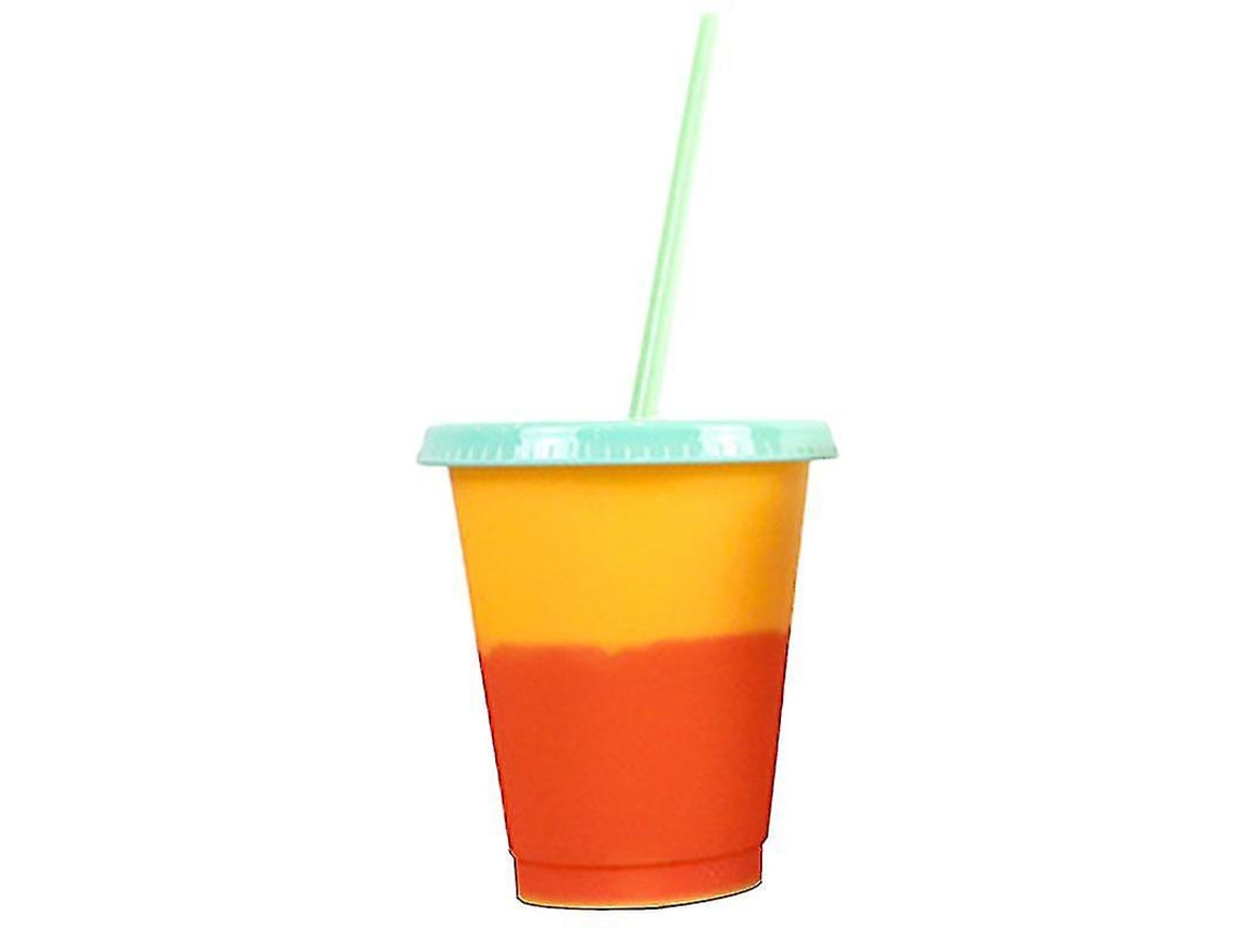 Caneca Criativa Que Muda De Cor, Com Tampa E Canudo, Reutilizável, Plástico, Para Bebidas Frias, Adultos Aquaforge (laranja)