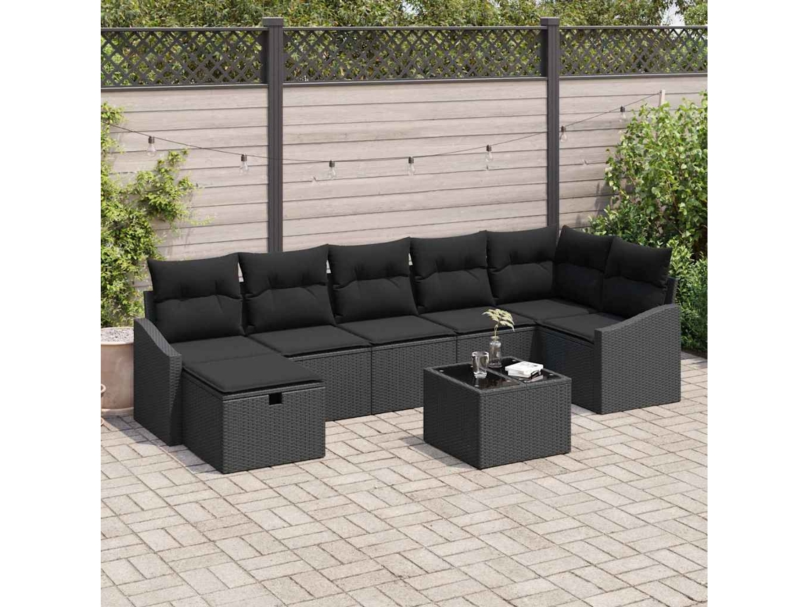 Vidaxl Conjunto De Sofás Com Almofada Com Armazenamento 8 Pcs Vime Pe