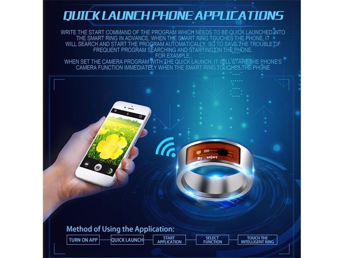 Anel Inteligente Nfc Multifuncional Resistente À Água Smart Wear Acessório Digital
