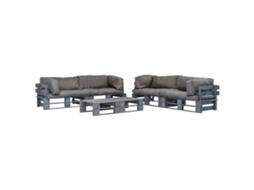 Vidaxl Conj. Lounge De Paletes 6 Pcs Com Almofadões Cinzentos Madeira