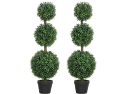 Conjunto De 2 Árvores Artificiais, 101,6 Cm, 3 Bolas De Buxo Para Topiaria, Planta Verde Em Pe Com Vaso Para Interior E Exterior.