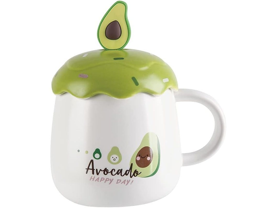 2026 taza de Cerámica com Tampa e Colher Desenho Criativo de Abacate para Café Chá Latte Micro ondas Lavavajillas 9 Oz