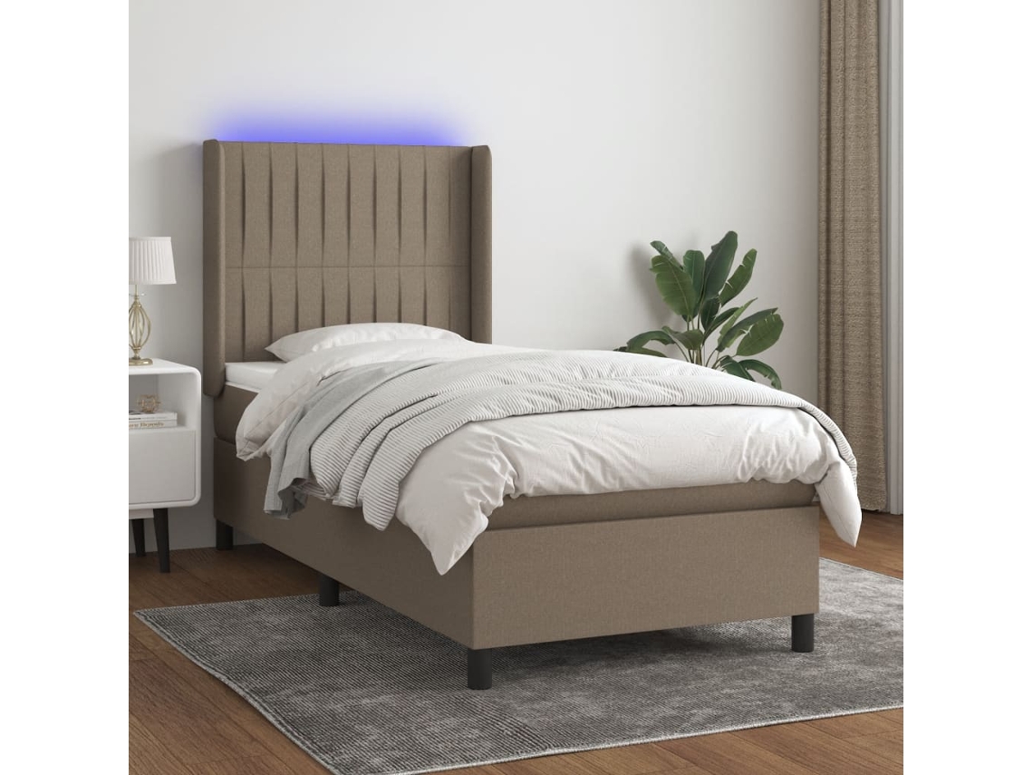 Vidaxl Cama Box Spring + Colchão/led 90x190cm Tecido Cinza-acastanhado
