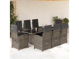 Vidaxl 9 Pcs Conjunto De Jantar P/ Jardim C/ Almofadões Vime Pe Cinza