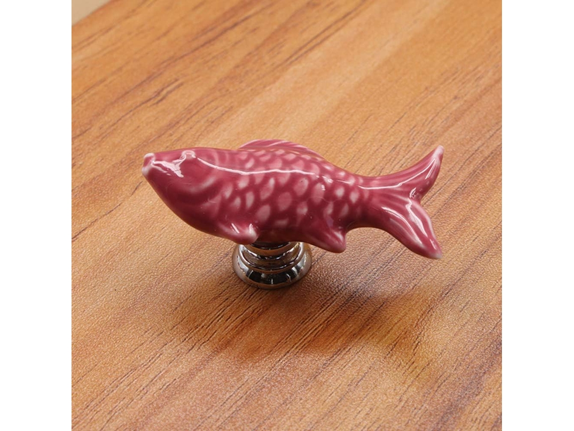 Puxador De Gaveta Em Cerâmica Formato Peixe, Botão De Armário Em Liga Zinco, 55x 27x 27mm, Furo Único, Puxador De Móveis