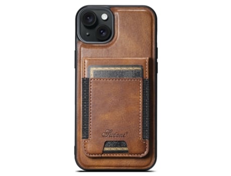 Suporte Casa Magsafe Para Iphone 14 Suteni Pele Sintética Com Porta-cartões Castanho