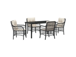 Conjunto 5 De Jantar De Jardim De Vidaxl Com Almofadas Preto Rattan Poliéster