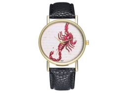 Relógio analógico Scorpio Quartz com pulseira simples de PU para homens e mulheres T267-a Preto