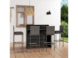 Vidaxl 5 Pcs Conjunto De Bar Para Jardim Com Almofadões Cinzento