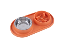 Tigela para Cães com Tapete de Silicone, Antiderrapante, À Prova de Derramamento, com Abertura Larga, para Comida e Água, Laranja AQUAFORGE