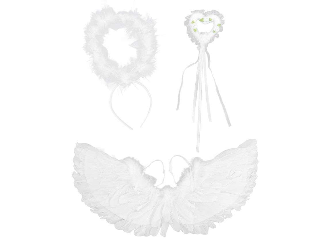 Mali conjunto 3pcs Asas de Anjo Branco com Tiara e Varinha para Festa Halloween Natal Cosplay
