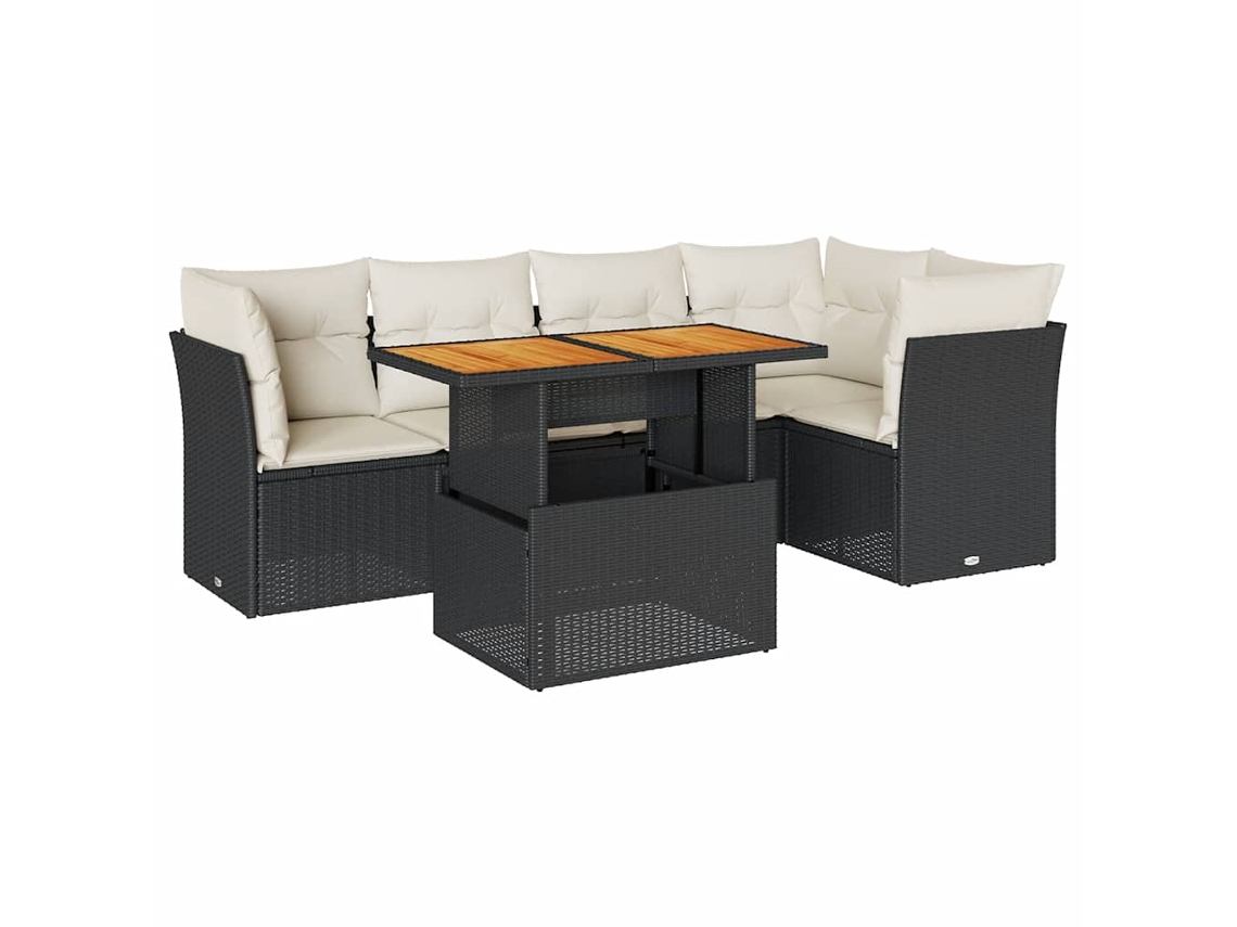 Conjunto Sofás de Jardim 6 Pcs com Almofadões Vime Pe Preto MAISON EXCLUSIVE (6 pcs)