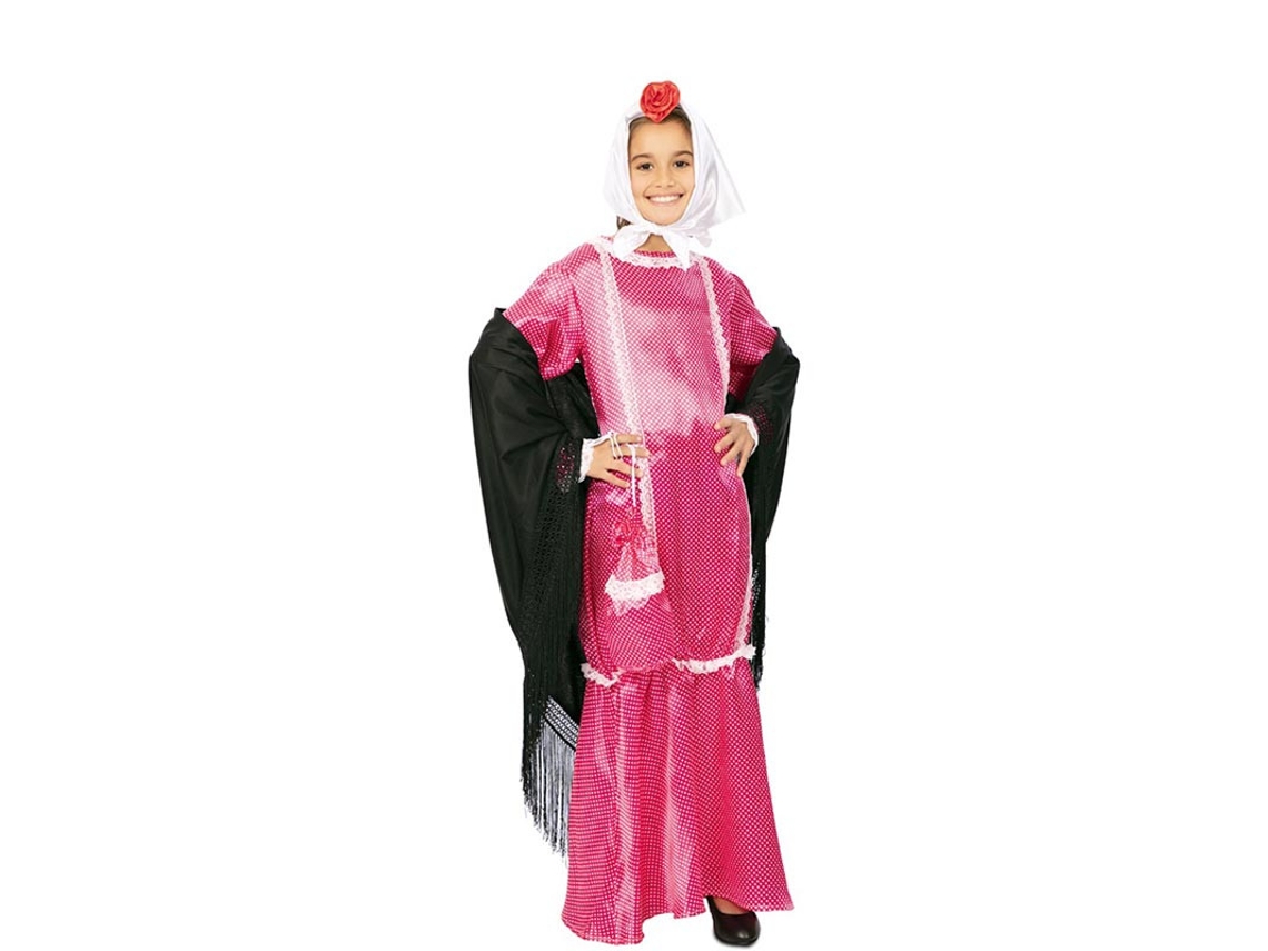 Fato de chulapa vestido rosa com lenço para menina