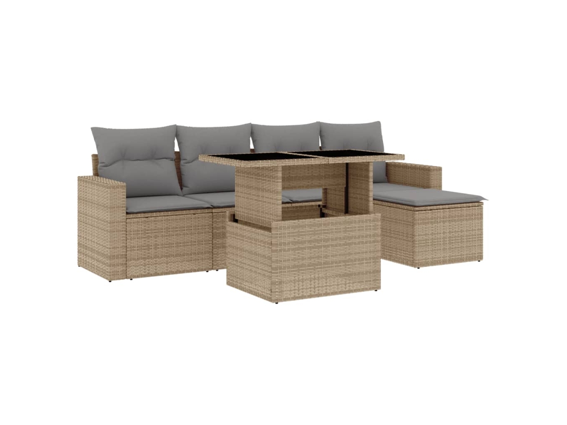 Conjunto de 6 sofás de jardim com almofadões Vime Pe Bege MAISON EXCLUSIVE (80x200 cm)