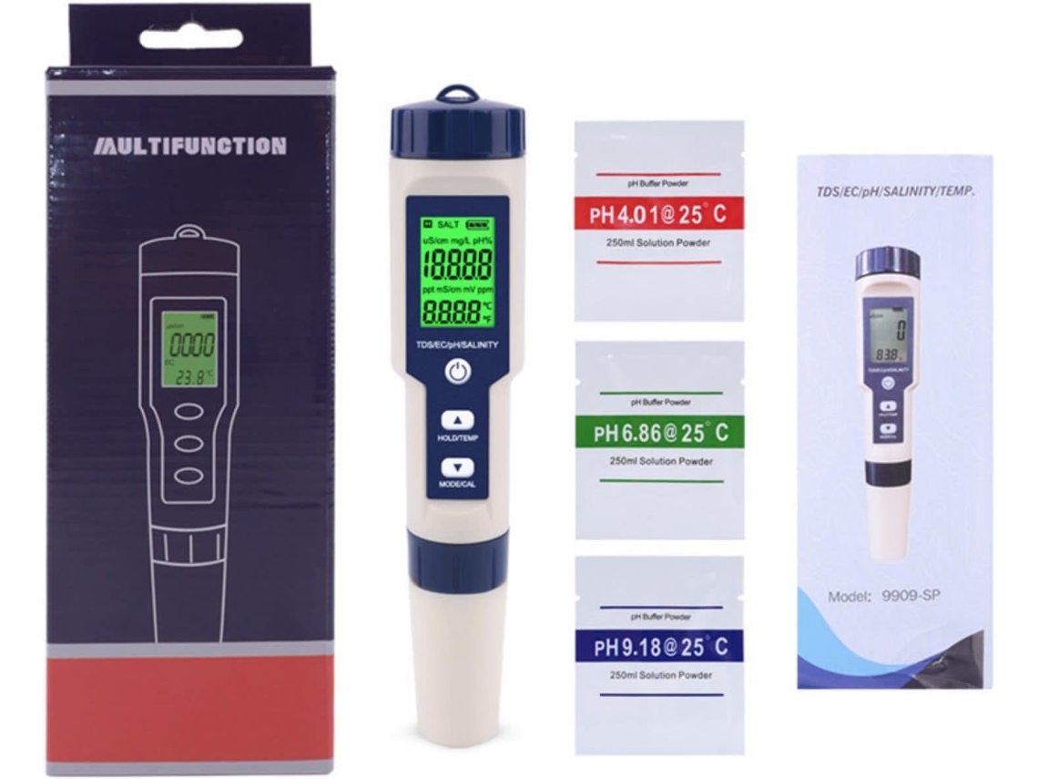 Medidor De Ph Eletrônico 5 Em 1, Medidor De Ph Com Display Lcd Retroiluminado Zeuxo