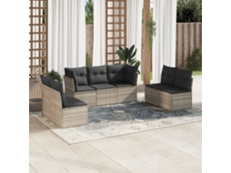 Vidaxl 7 Pcs Conj. Sofás Jardim Com Almofadões Vime Pe Cinzento-claro