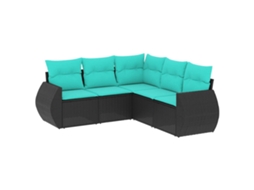 Conjunto de Sofá de Jardim de 5 Peças com Almofadas em Rattan Sintético Preto MAISON EXCLUSIVE