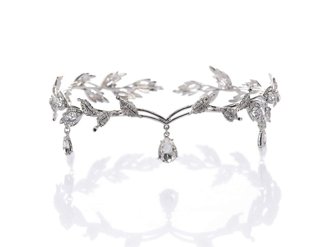 Diadema De Hoja Con Piedras Brillantes Para Novias, Arete De Cristal, Accesorio Para El Cabello, Adecuado Para Bodas Y Fiestas