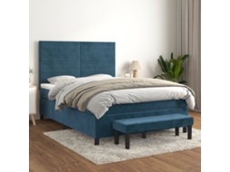 Cama Com Colchão De Molas Pangshiyuan Madeira Veludo Azul (140x200)