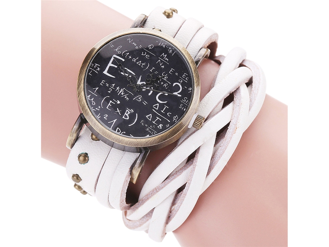 Relógio de pulso CCQ Retro Bronze Custom Leather Round Quartz (Branco)