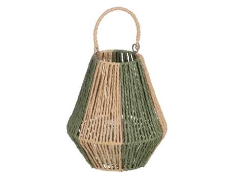 Lanterna Castiçais Lanterna Verde Bege Metal Papel Cristal 21,5 X 21,5 X 23 Cm BIGBUY HOME