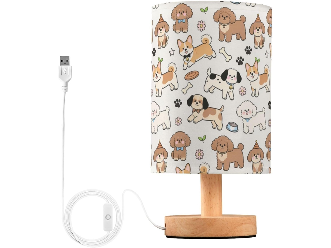 Base de mesa macia com estampa de cachorrinho branco, ideal para quarto infantil, perfeita como peça de destaque ou iluminação.