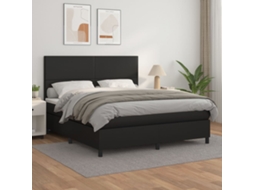 Cama Com Molas/colchão 180x200 Cm Couro Artificial Preto