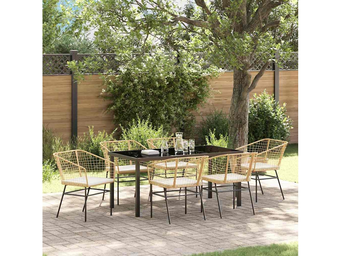 Vidaxl Conjunto de Jantar para Jardim 7 Pcs Castanho Vime Pe