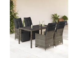 Vidaxl 5 Pcs Conjunto Bistrô De Jardim C/ Almofadões Vime Pe Cinza