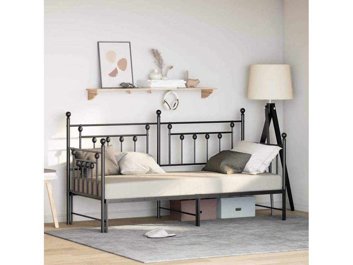 Vidaxl Estrutura de Cama de Dia Preto 75 X 190 Cm Aço