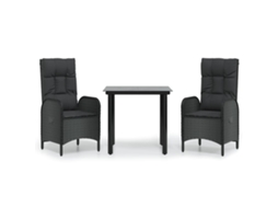 Maison Exclusive - 3 Pcs Conjunto De Jantar P/ Jardim C/ Almofadões Vime Pe Preto