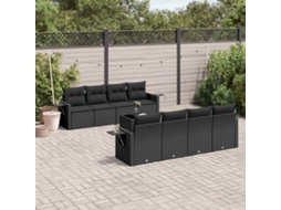 Vidaxl 9 Pcs Conjunto De Sofás P/ Jardim C/ Almofadões Vime Pe Preto