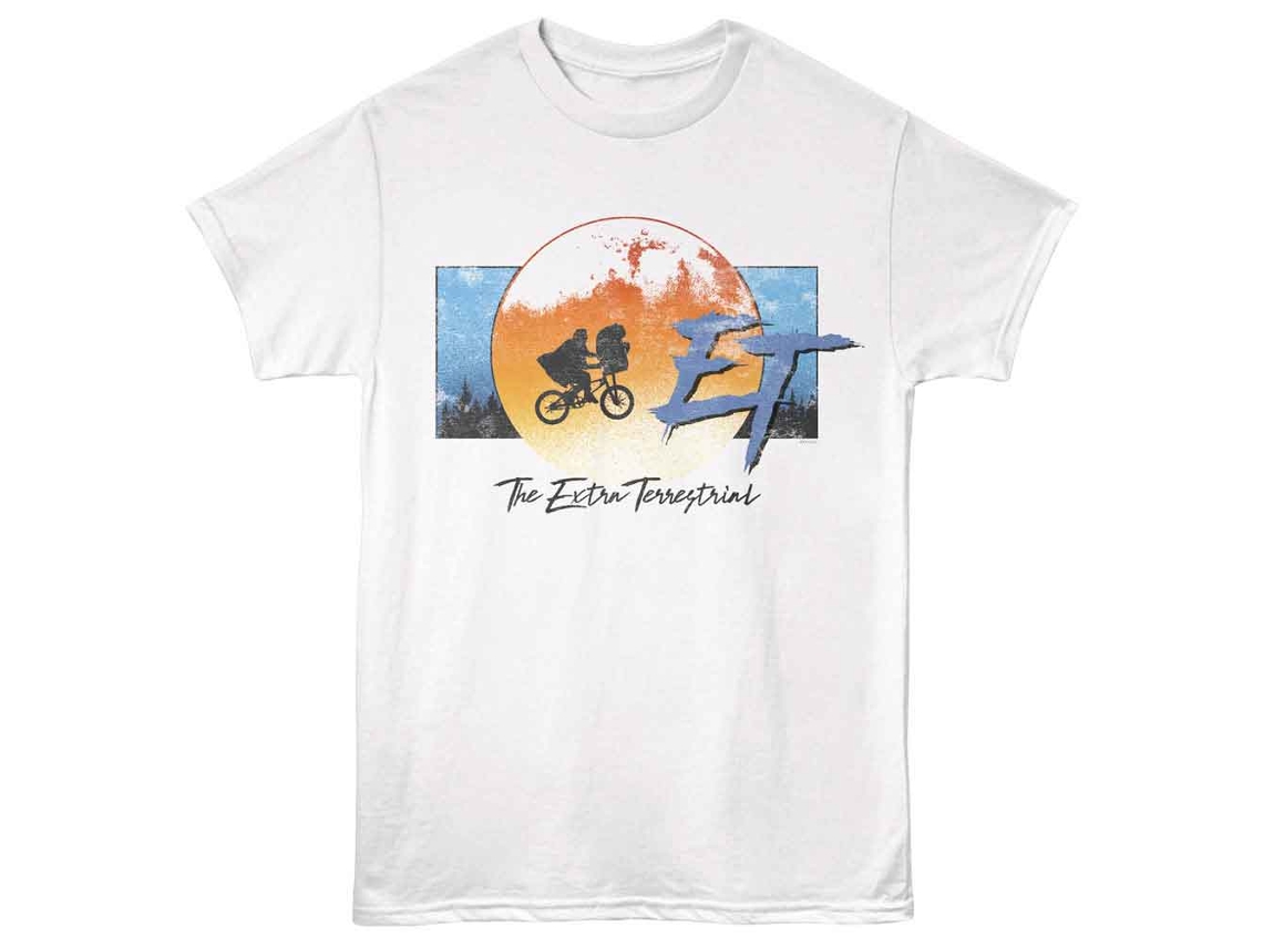 Unisex Adult T-shirt Rockinstone E.t. Moon Forest And Bike Whitesizem