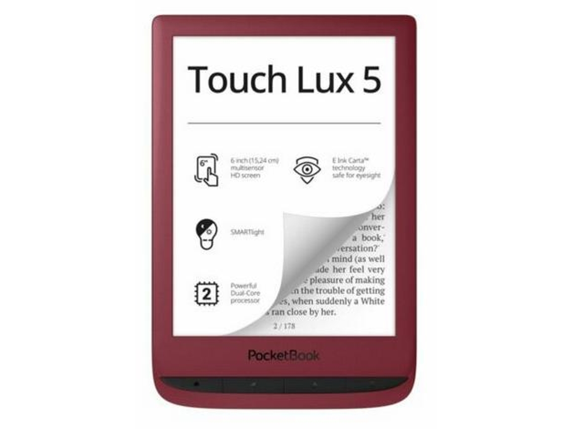 Ebook Reader POCKETBOOK Touch Lux 5 (6'' - 8 GB - 512 GB - Vermelho)