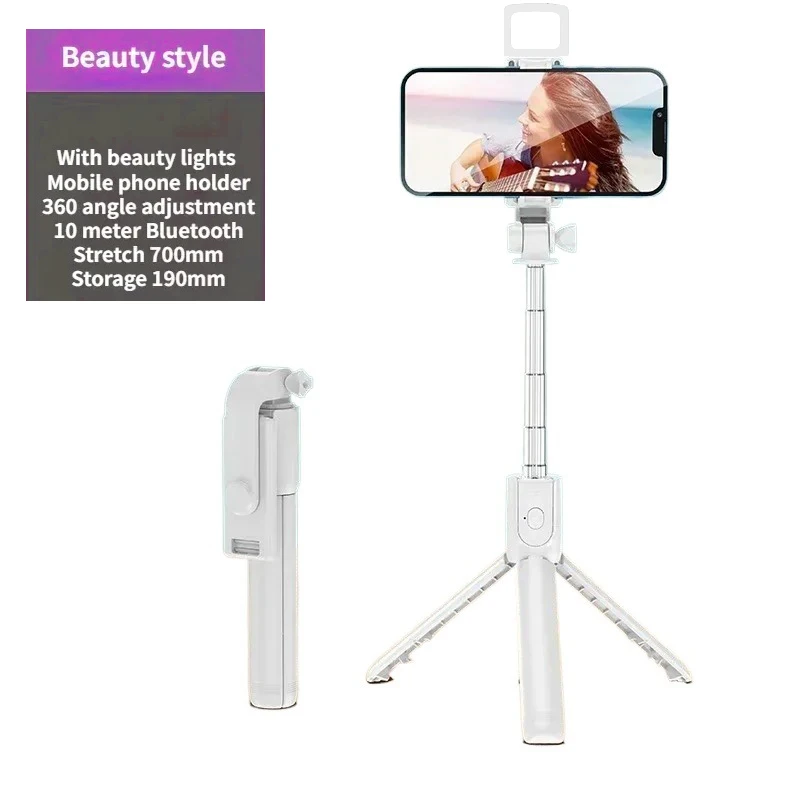 Bastão De Selfie Com Tripé Sem Fio, Luz, Controle Remoto Bluetooth, Tripé Extensível Para Iphone, Celular, Transmissões Ao Vivo No Tiktok.
