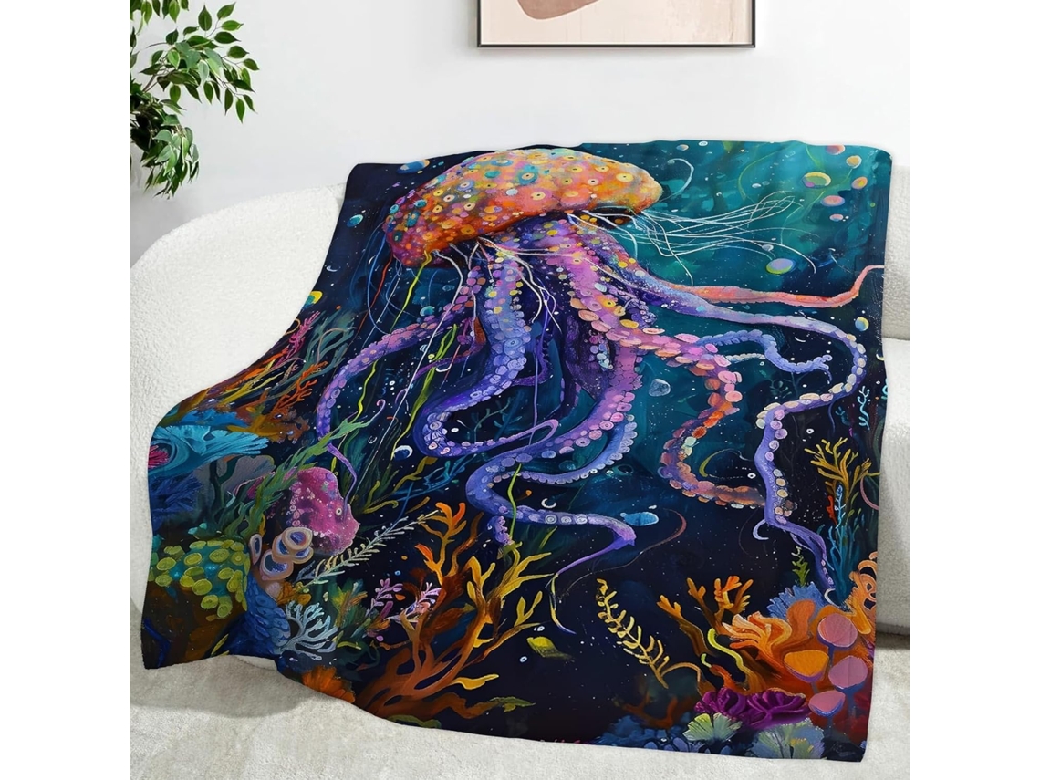Manta de Algas Marinhas Água viva 180x200 Cm Flanela Multifuncional Macia e Aconchegante para Cama Cobertor Co