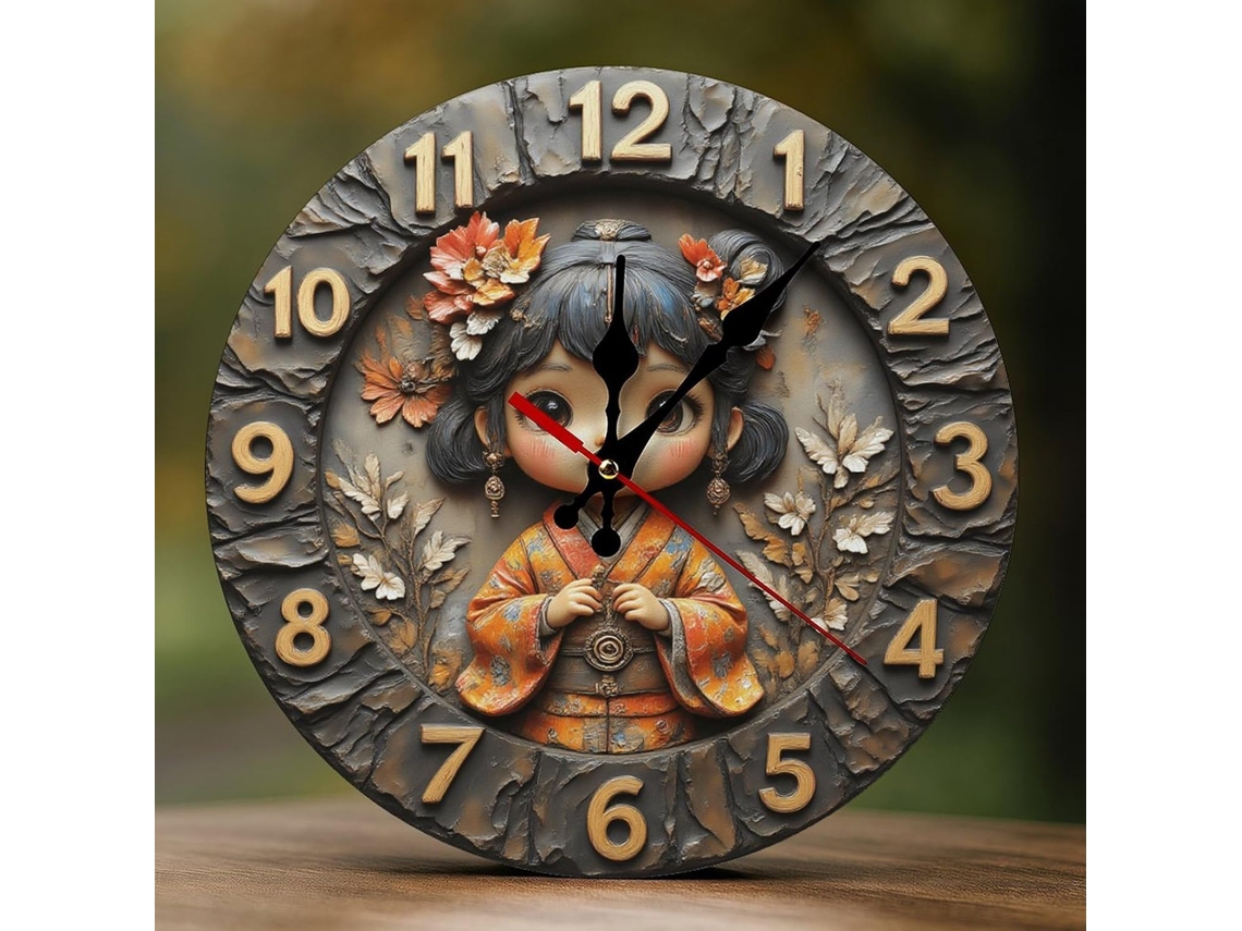 Relógio De Parede Decorativo Novastar A Bateria, 25 Cm, Design Kawaii De Menina Com Flores, Impressão 2d, Para