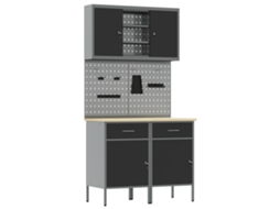 Armário De Trabalho Industrial Com Painel Para Ferramentas Vidaxl Cinzento Aço