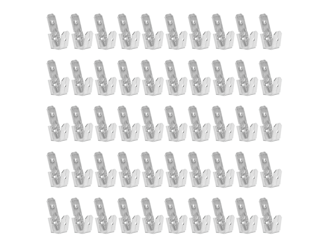 50 Conectores De Pala Piggyback De Latón 6.35mm Doble Cabeza Conector De Cable 3 Vías Plata