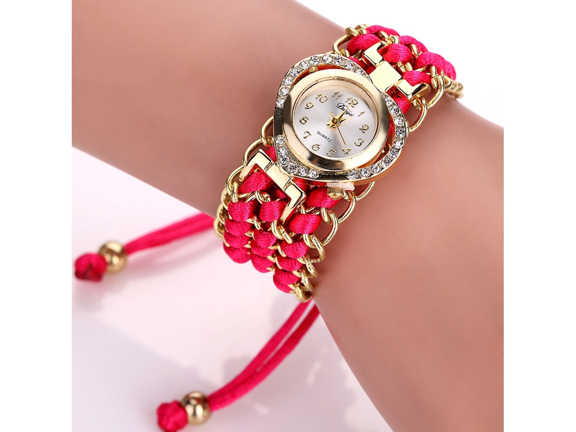 Relógio Pulseira Feminino de Quartzo Analógico com Strass Coração em Rose Red