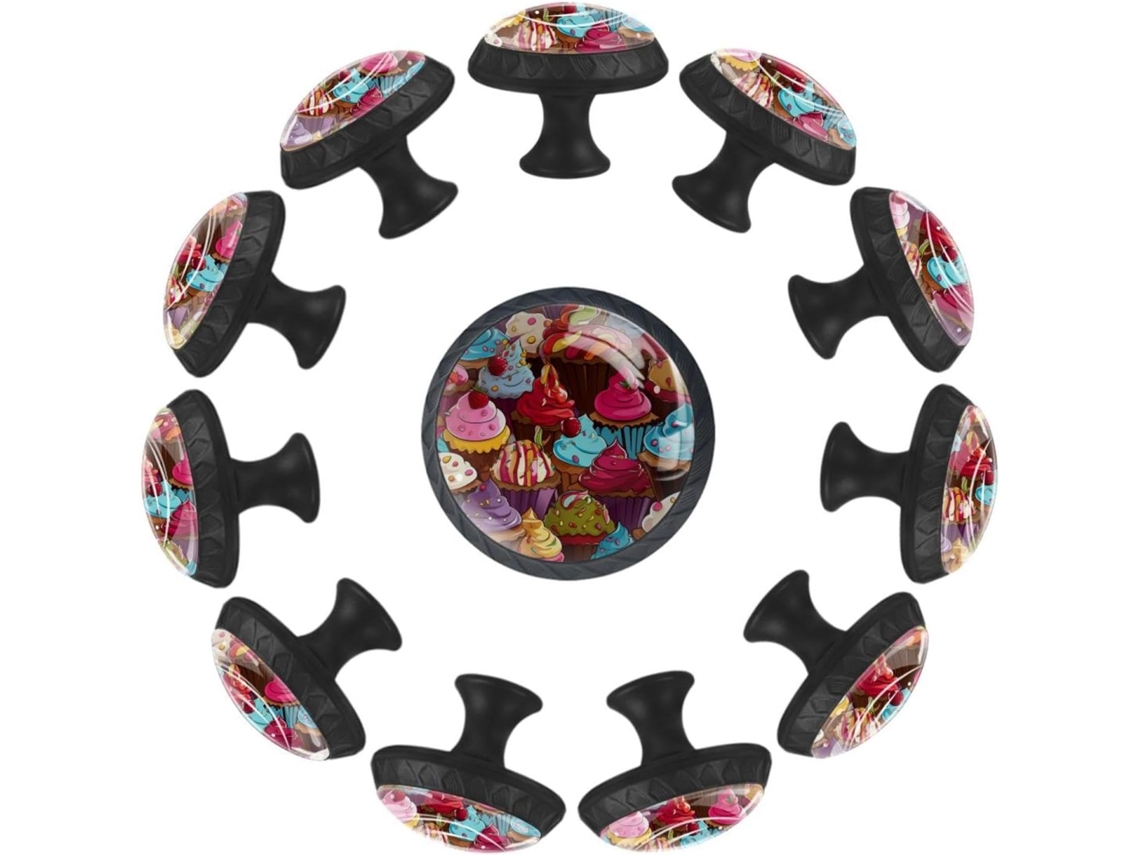 Puxadores E Botões Redondos Para Gavetas Armários, Conjunto De 12 Peças, Design Abstrato De Cupcake Em Estilo Cartoon
