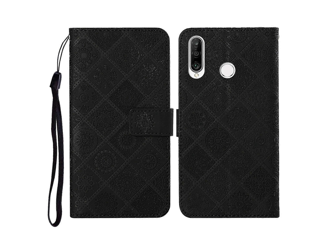 Capa De Couro Estilo Étnico Com Padrão Em Relevo Horizontal E Flip Com Suporte, Compartimentos Para Cartões, Carteira E Cordão Para Huawei P30 Lite