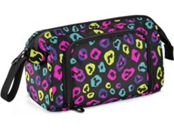 Estojo Multifuncional com Estampa de Leopardo Azul, Roxo e Preto, Grande Capacidade, para Adolescentes. 24 X 9