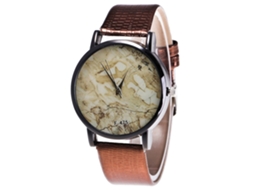 Relógio de quartzo moderno com pulseira de couro PU, mostrador redondo, para casais, cor café.
