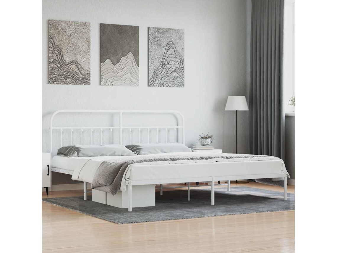 Vidaxl Estrutura De Cama Com Cabeceira 200x200 Cm Metal Branco